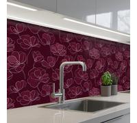 KitchenYeah© Crédence Cuisine À Coller 60x200 cm Protection Plaque De Cuisson Adhesif Plastique Rigide Dalle Murale Fleurs - Motif - Bourgogne