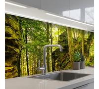 KitchenYeah© Crédence Cuisine À Coller 60x200 cm Protection Plaque De Cuisson Adhesif Plastique Rigide Dalle Murale Arbres - Pierre - Forêt - Nature - Plantes
