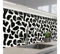 KitchenYeah© Crédence Cuisine À Coller 60x250 cm Protection Plaque De Cuisson Adhesif Plastique Rigide Dalle Murale Motif animalier - Taches - Noir - Blanc