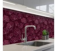 KitchenYeah© Crédence Cuisine À Coller 60x250 cm Protection Plaque De Cuisson Adhesif Plastique Rigide Dalle Murale Fleurs - Motif - Bourgogne