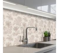 KitchenYeah© Crédence Cuisine À Coller 60x250 cm Protection Plaque De Cuisson Adhesif Plastique Rigide Dalle Murale Fleurs - Beige - Plantes - Vintage