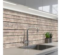 KitchenYeah© Crédence Cuisine À Coller 60x250 cm Protection Plaque De Cuisson Adhesif Plastique Rigide Dalle Murale Brocante - Motifs - Bois - Étagères