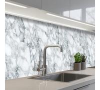 KitchenYeah© Crédence Cuisine À Coller 60x300 cm Protection Plaque De Cuisson Adhesif Plastique Rigide Dalle Murale Mosaïque - Marbre - Blanc - Irrégulier