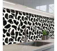 KitchenYeah© Crédence Cuisine À Coller 60x300 cm Protection Plaque De Cuisson Adhesif Plastique Rigide Dalle Murale Motif animalier - Taches - Noir - Blanc