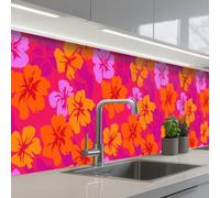 KitchenYeah© Crédence Cuisine À Coller 60x300 cm Protection Plaque De Cuisson Adhesif Plastique Rigide Dalle Murale Été - Hibiscus - Coloré