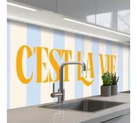 KitchenYeah© Crédence Cuisine À Coller 60x300 cm Protection Plaque De Cuisson Adhesif Plastique Rigide Dalle Murale Autre : Orange - Bleu - Rayures - C'est la vie