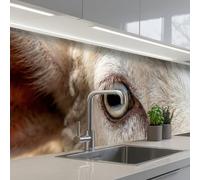 KitchenYeah© Crédence Cuisine À Coller 60x300 cm Protection Plaque De Cuisson Adhesif Plastique Rigide Dalle Murale Mouton - Oeil - Blanc