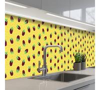 KitchenYeah© Crédence Cuisine À Coller 60x300 cm Protection Plaque De Cuisson Adhesif Plastique Rigide Dalle Murale Jaune - Framboises - Motif
