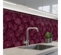 KitchenYeah© Crédence Cuisine À Coller 60x300 cm Protection Plaque De Cuisson Adhesif Plastique Rigide Dalle Murale Fleurs - Motif - Bourgogne