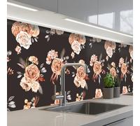 KitchenYeah© Crédence Cuisine À Coller 60x300 cm Protection Plaque De Cuisson Adhesif Plastique Rigide Dalle Murale Motifs - Roses - Noir