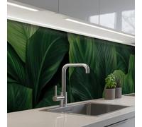 KitchenYeah© Crédence Cuisine À Coller 60x350 cm Protection Plaque De Cuisson Adhesif Plastique Rigide Dalle Murale Nature - Tropical - Feuilles - Vert