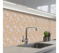 KitchenYeah© Crédence Cuisine À Coller 60x350 cm Protection Plaque De Cuisson Adhesif Plastique Rigide Dalle Murale Motif cachemire - Blanc - Fleurs - Jaune