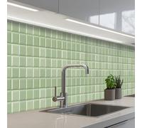 KitchenYeah© Crédence Cuisine À Coller 60x350 cm Protection Plaque De Cuisson Adhesif Plastique Rigide Dalle Murale Brillant - Mosaïque - Carreaux - Doux - Vert