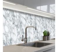 KitchenYeah© Crédence Cuisine À Coller 60x350 cm Protection Plaque De Cuisson Adhesif Plastique Rigide Dalle Murale Mosaïque - Marbre - Blanc - Irrégulier