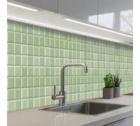 KitchenYeah© Crédence Cuisine À Coller 60x400 cm Protection Plaque De Cuisson Adhesif Plastique Rigide Dalle Murale Brillant - Mosaïque - Carreaux - Doux - Vert