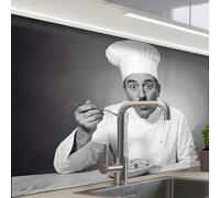 KitchenYeah© Crédence Cuisine À Coller 60x80 cm Protection Plaque De Cuisson Adhesif Plastique Rigide Dalle Murale Chef - Spaghetti - Pasta