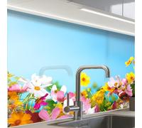 KitchenYeah© Crédence Cuisine À Coller 60x80 cm Protection Plaque De Cuisson Adhesif Plastique Rigide Dalle Murale Fleurs - Coloré - Bleu - Nature