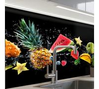 KitchenYeah© Crédence Cuisine À Coller 60x80 cm Protection Plaque De Cuisson Adhesif Plastique Rigide Dalle Murale Éclaboussure - Fruit - Noir