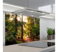 KitchenYeah© Crédence Cuisine À Coller 60x90 cm Protection Plaque De Cuisson Adhesif Plastique Rigide Dalle Murale Forêt - Chemin - Arbres - Vert - Soleil - Nature