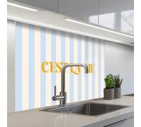 KitchenYeah© Crédence Cuisine À Coller 80x100 cm Protection Plaque De Cuisson Adhesif Plastique Rigide Dalle Murale Autre : Orange - Bleu - Rayures - C'est la vie