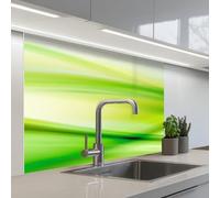 KitchenYeah© Crédence Cuisine À Coller 80x100 cm Protection Plaque De Cuisson Adhesif Plastique Rigide Dalle Murale Vagues - Abstrait - Vert