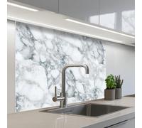 KitchenYeah© Crédence Cuisine À Coller 80x100 cm Protection Plaque De Cuisson Adhesif Plastique Rigide Dalle Murale Mosaïque - Marbre - Blanc - Irrégulier