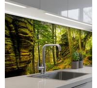 KitchenYeah© Crédence Cuisine À Coller 80x150 cm Protection Plaque De Cuisson Adhesif Plastique Rigide Dalle Murale Arbres - Pierre - Forêt - Nature - Plantes