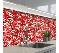 KitchenYeah© Crédence Cuisine À Coller 80x150 cm Protection Plaque De Cuisson Adhesif Plastique Rigide Dalle Murale Blossom - Rouge - Motifs - Fleurs