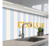KitchenYeah© Crédence Cuisine À Coller 80x150 cm Protection Plaque De Cuisson Adhesif Plastique Rigide Dalle Murale Autre : Orange - Bleu - Rayures - C'est la vie