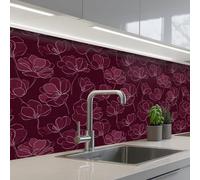KitchenYeah© Crédence Cuisine À Coller 80x200 cm Protection Plaque De Cuisson Adhesif Plastique Rigide Dalle Murale Fleurs - Motif - Bourgogne
