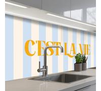 KitchenYeah© Crédence Cuisine À Coller 80x200 cm Protection Plaque De Cuisson Adhesif Plastique Rigide Dalle Murale Autre : Orange - Bleu - Rayures - C'est la vie