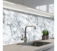 KitchenYeah© Crédence Cuisine À Coller 80x200 cm Protection Plaque De Cuisson Adhesif Plastique Rigide Dalle Murale Mosaïque - Marbre - Blanc - Irrégulier