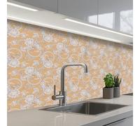 KitchenYeah© Crédence Cuisine À Coller 80x200 cm Protection Plaque De Cuisson Adhesif Plastique Rigide Dalle Murale Motif cachemire - Blanc - Fleurs - Jaune