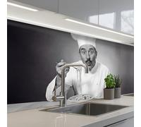 KitchenYeah© Crédence Cuisine À Coller 80x250 cm Protection Plaque De Cuisson Adhesif Plastique Rigide Dalle Murale Chef - Spaghetti - Pasta