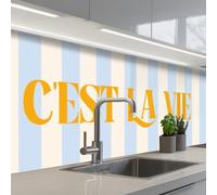 KitchenYeah© Crédence Cuisine À Coller 80x250 cm Protection Plaque De Cuisson Adhesif Plastique Rigide Dalle Murale Autre : Orange - Bleu - Rayures - C'est la vie