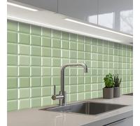 KitchenYeah© Crédence Cuisine À Coller 80x250 cm Protection Plaque De Cuisson Adhesif Plastique Rigide Dalle Murale Brillant - Mosaïque - Carreaux - Doux - Vert