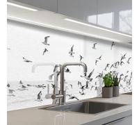 KitchenYeah© Crédence Cuisine À Coller 80x300 cm Protection Plaque De Cuisson Adhesif Plastique Rigide Dalle Murale Mer - Oiseaux - Nature - Mouettes