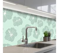 KitchenYeah© Crédence Cuisine À Coller 80x300 cm Protection Plaque De Cuisson Adhesif Plastique Rigide Dalle Murale Fleurs - Hibiscus - Menthe
