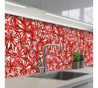 KitchenYeah© Crédence Cuisine À Coller 80x400 cm Protection Plaque De Cuisson Adhesif Plastique Rigide Dalle Murale Blossom - Rouge - Motifs - Fleurs