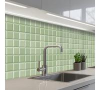 KitchenYeah© Crédence Cuisine À Coller 80x400 cm Protection Plaque De Cuisson Adhesif Plastique Rigide Dalle Murale Brillant - Mosaïque - Carreaux - Doux - Vert