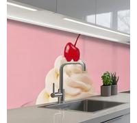 KitchenYeah© Crédence Cuisine À Coller 80x400 cm Protection Plaque De Cuisson Adhesif Plastique Rigide Dalle Murale Cerise - Crème fouettée - Rose