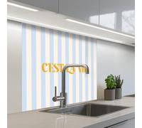 KitchenYeah© Crédence Cuisine À Coller 80x80 cm Protection Plaque De Cuisson Adhesif Plastique Rigide Dalle Murale Autre : Orange - Bleu - Rayures - C'est la vie
