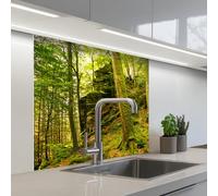 KitchenYeah© Crédence Cuisine À Coller 80x80 cm Protection Plaque De Cuisson Adhesif Plastique Rigide Dalle Murale Arbres - Pierre - Forêt - Nature - Plantes