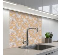 KitchenYeah© Crédence Cuisine À Coller 80x80 cm Protection Plaque De Cuisson Adhesif Plastique Rigide Dalle Murale Motif cachemire - Blanc - Fleurs - Jaune