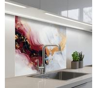 KitchenYeah© Crédence Cuisine À Coller 80x80 cm Protection Plaque De Cuisson Adhesif Plastique Rigide Dalle Murale Art - Or - Rouge - Luxe