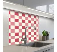 KitchenYeah© Crédence Cuisine À Coller 80x80 cm Protection Plaque De Cuisson Adhesif Plastique Rigide Dalle Murale Motif - Chess - Pink