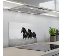 KitchenYeah© Credence Cuisine Adhesive 40x60 cm Protege Mur Revetement Mural Adhesif Parement Interieur À Coller Plaque Plastique Rigide Chevaux - Herbe - Noir - Blanc