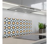 KitchenYeah© Credence Cuisine Adhesive 45x90 cm Protege Mur Revetement Mural Adhesif Parement Interieur À Coller Plaque Plastique Rigide Classique - Géométrique - Bleu
