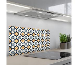 KitchenYeah© Credence Cuisine Adhesive 45x90 cm Protege Mur Revetement Mural Adhesif Parement Interieur À Coller Plaque Plastique Rigide Classique - Géométrique - Bleu