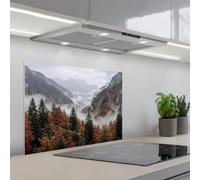 KitchenYeah© Credence Cuisine Adhesive 50x70 cm Protege Mur Revetement Mural Adhesif Parement Interieur À Coller Plaque Plastique Rigide Montagnes - Vallée - Brume - Automne - Nature